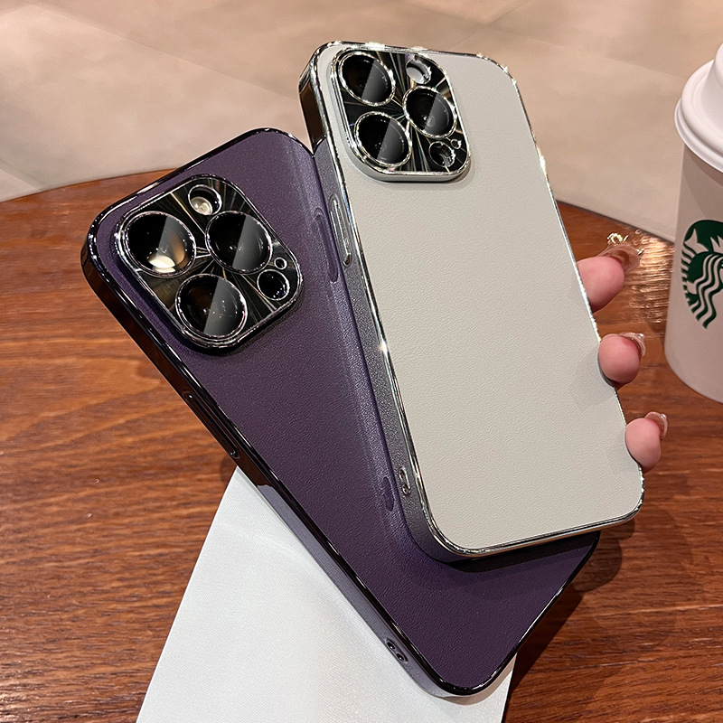 Luxury Leather Electroplated Bezel Case Cover for iPhone