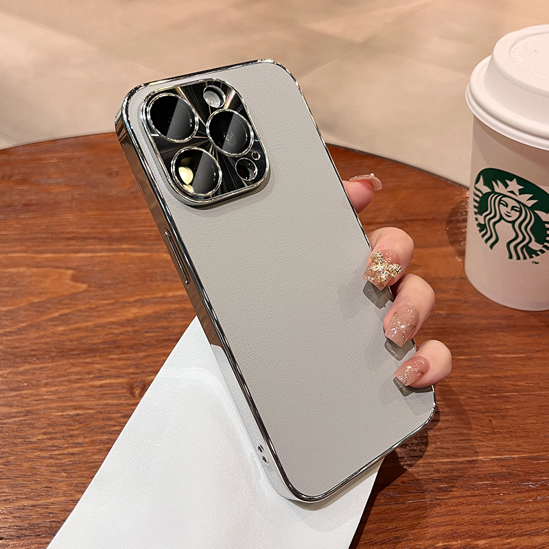 Luxury Leather Electroplated Bezel Case Cover for iPhone