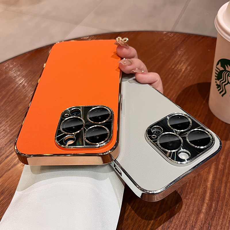 Luxury Leather Electroplated Bezel Case Cover for iPhone
