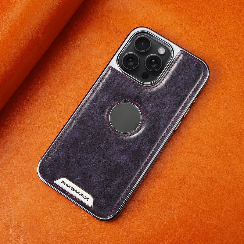 High-end Leather Metal Plating Bezel Case Cover for iPhone
