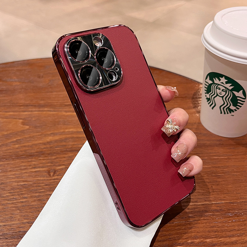 Luxury Leather Electroplated Bezel Case Cover for iPhone