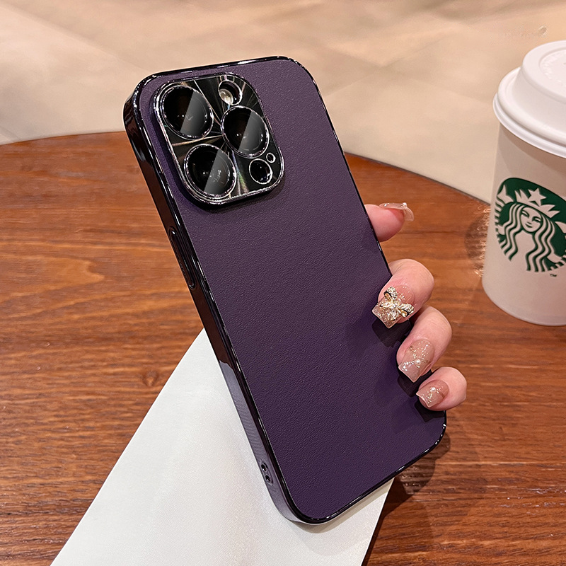 Luxury Leather Electroplated Bezel Case Cover for iPhone