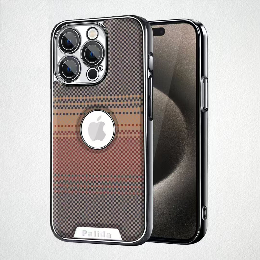 Premium Woven Texture & Electroplated Frame Case Cover for iPhone