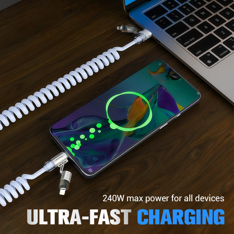 🔥 Hot sale 🔥 240W 4-in-1 Retractable Coiled Charging Cable