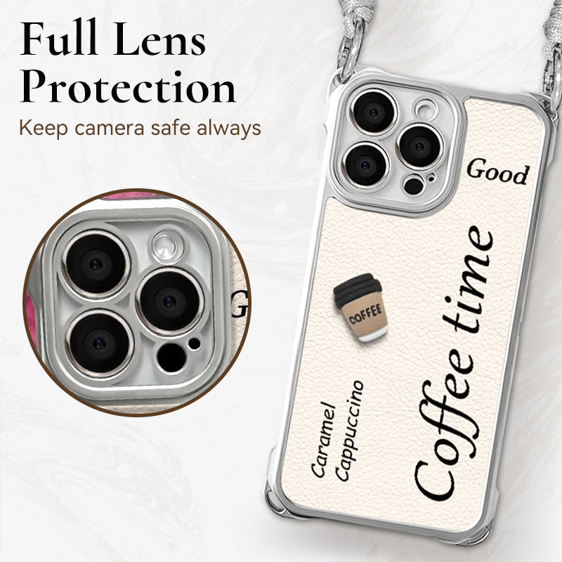 Cute Phone Cover with 3D Coffee Doll & Strap