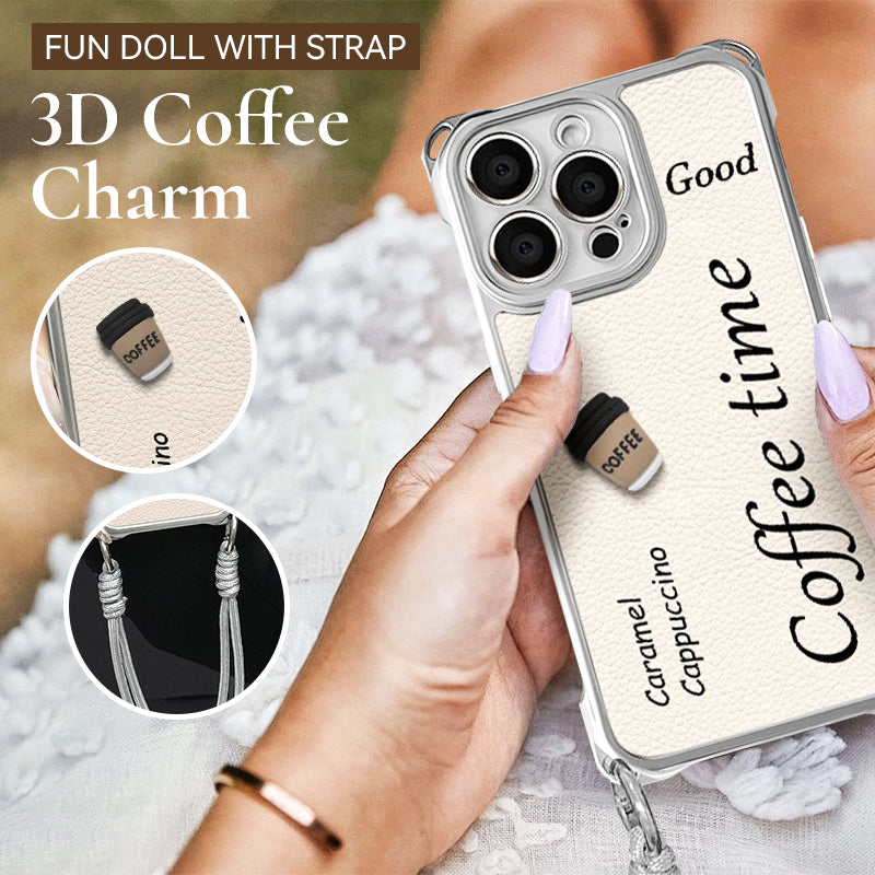 Cute Phone Cover with 3D Coffee Doll & Strap