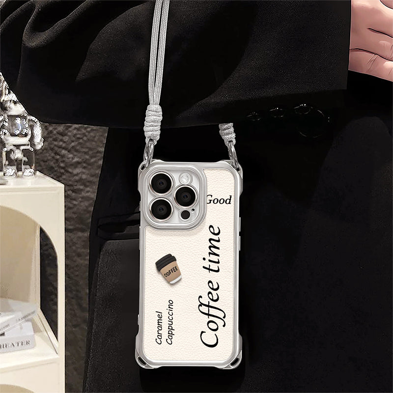 Cute Phone Cover with 3D Coffee Doll & Strap