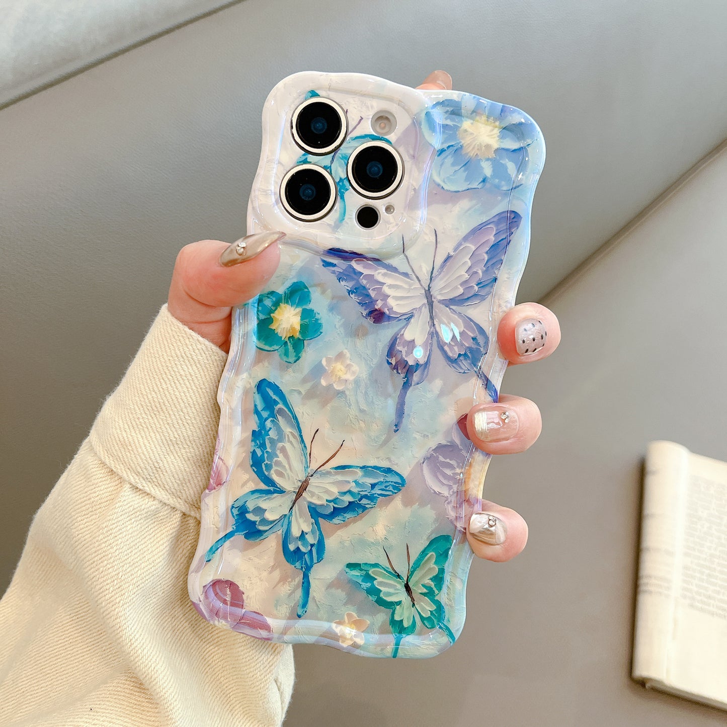 Wave Border 3D Floral Pattern Case Cover for iPhone