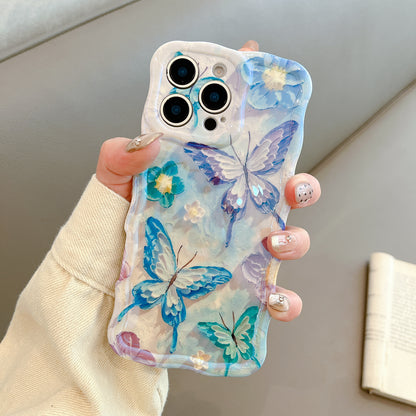 Wave Border 3D Floral Pattern Case Cover for iPhone