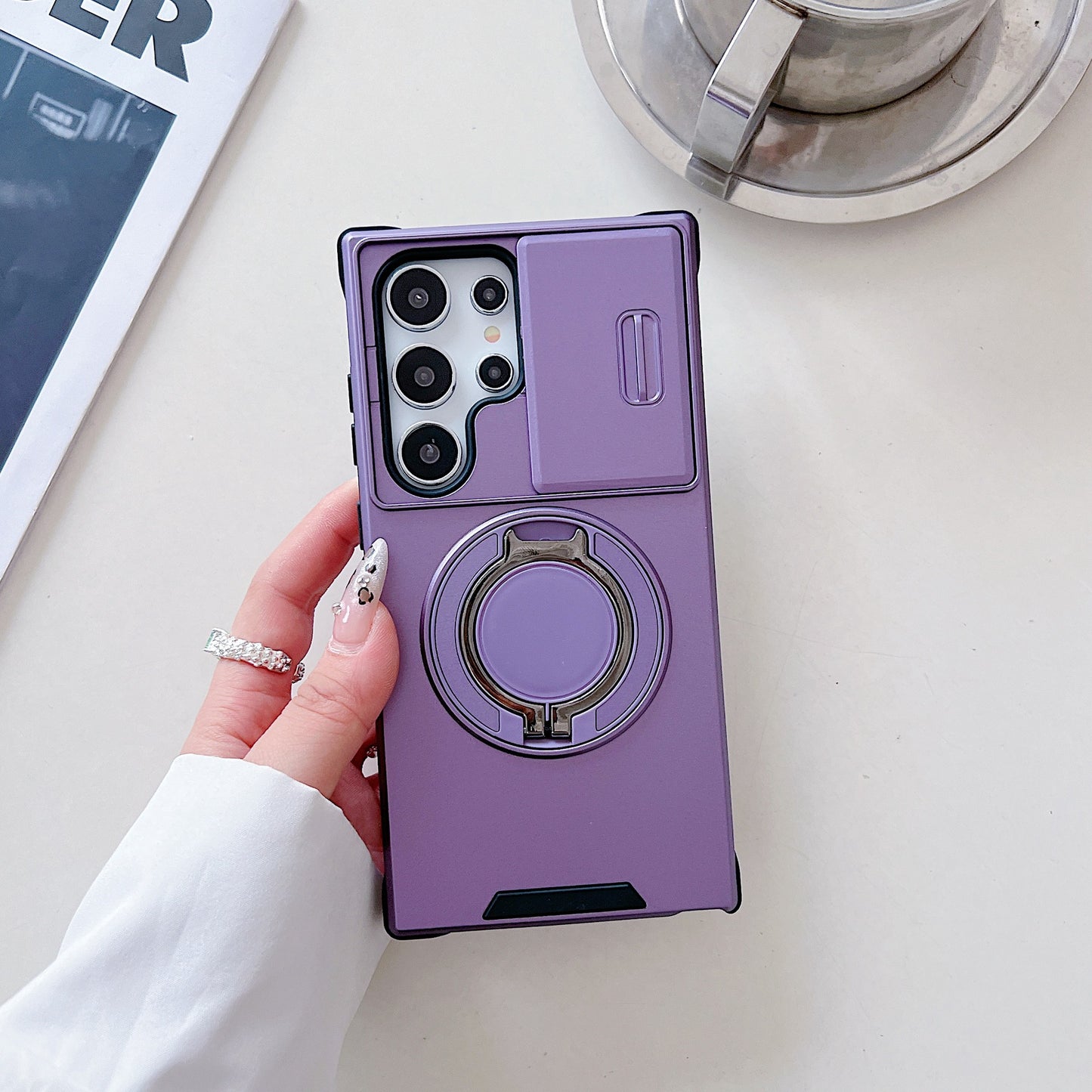 Push Window Lens Protection Magnetic Stand Case Cover for Samsung S Series