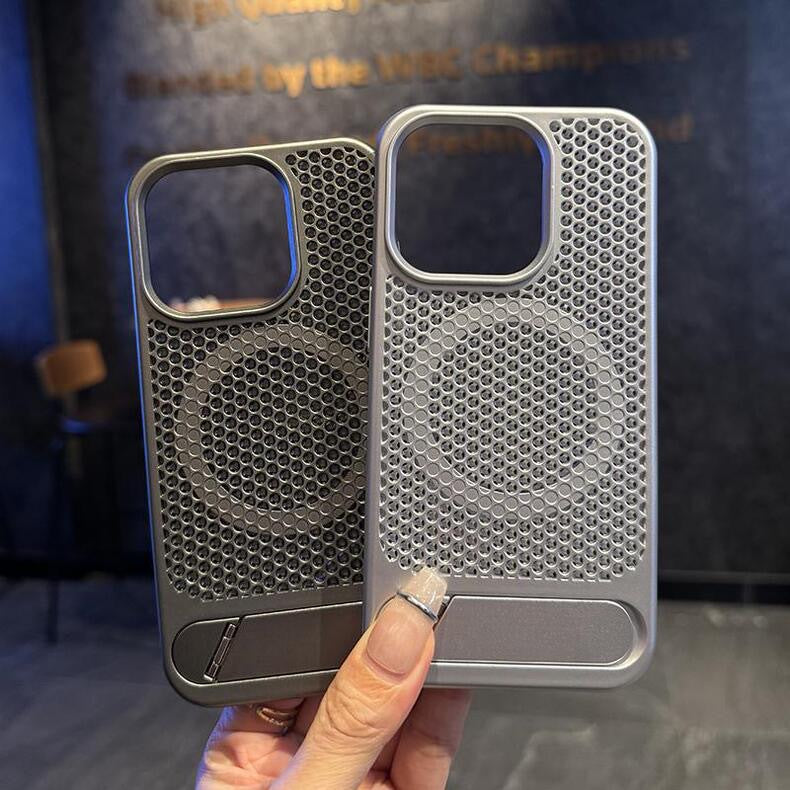 Metallic Breathable Invisible Stand Case Cover for iPhone
