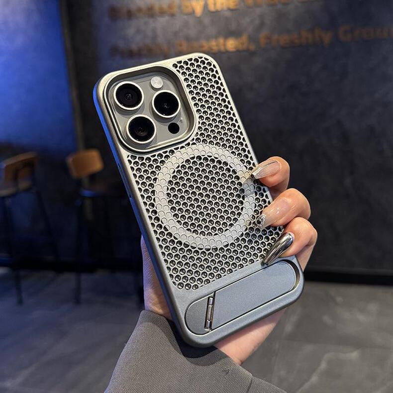 Metallic Breathable Invisible Stand Case Cover for iPhone