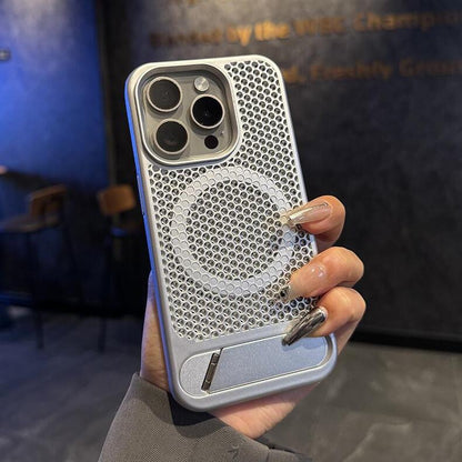 Metallic Breathable Invisible Stand Case Cover for iPhone