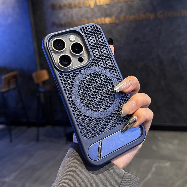 Metallic Breathable Invisible Stand Case Cover for iPhone