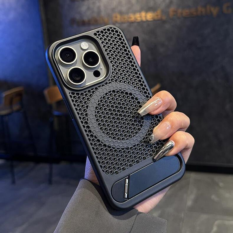 Metallic Breathable Invisible Stand Case Cover for iPhone