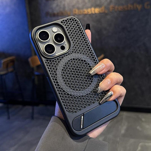Metallic Breathable Invisible Stand Case Cover for iPhone