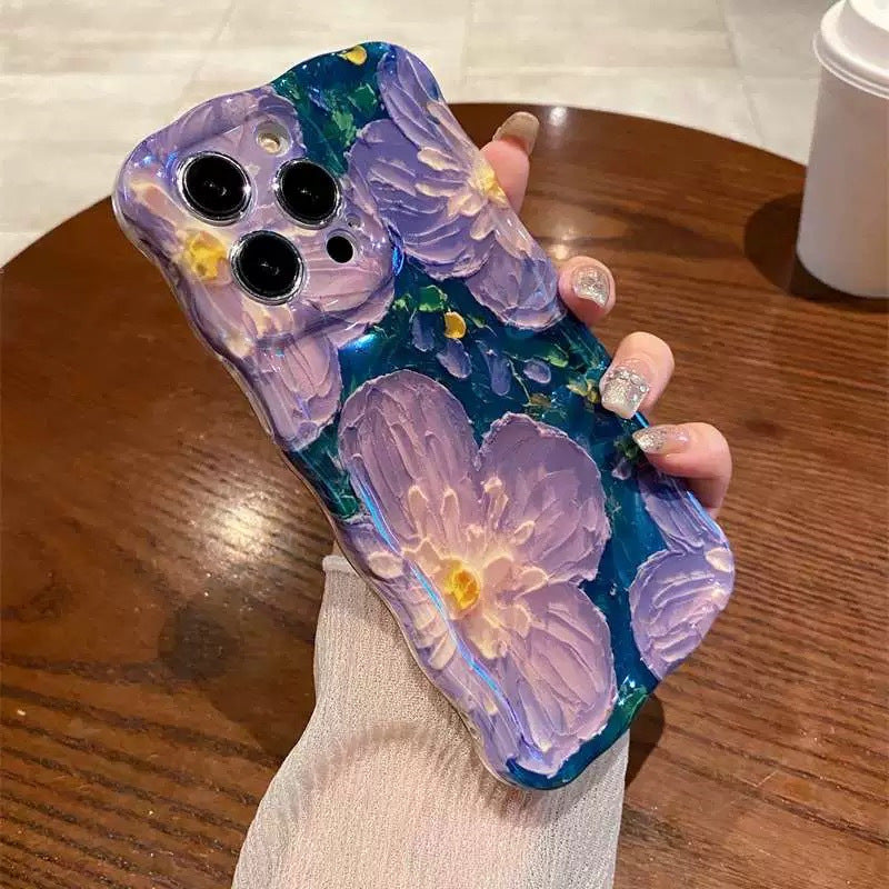 Wave Border 3D Floral Pattern Case Cover for iPhone