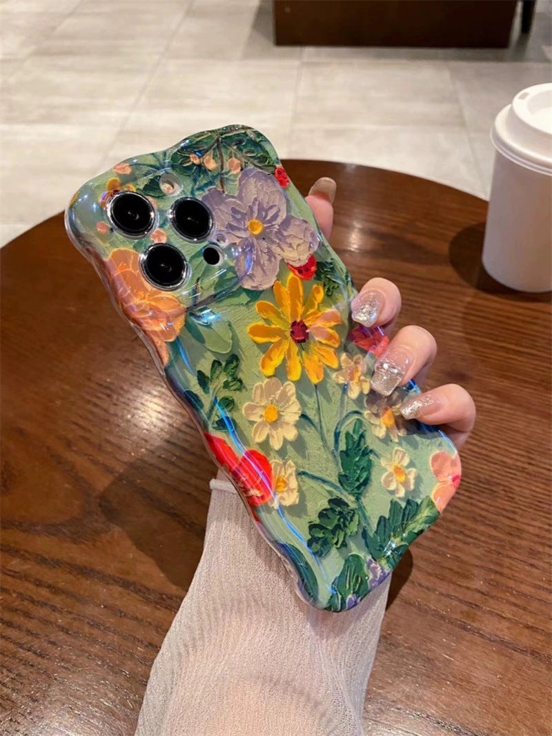 Wave Border 3D Floral Pattern Case Cover for iPhone
