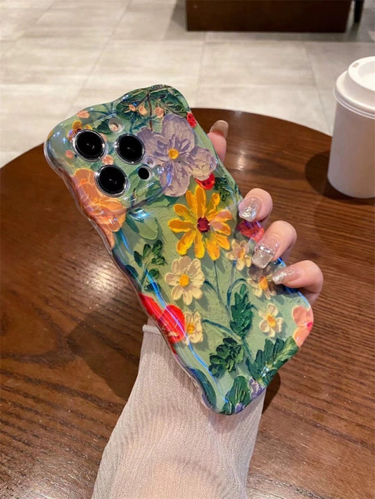Wave Border 3D Floral Pattern Case Cover for iPhone