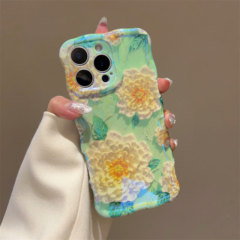 Wave Border 3D Floral Pattern Case Cover for iPhone
