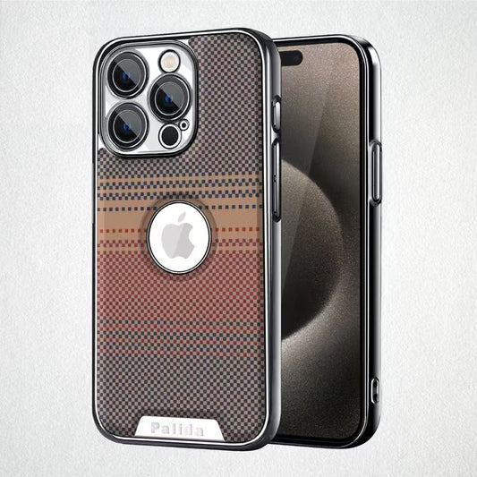 Premium Woven Texture & Electroplated Frame Case Cover for iPhone