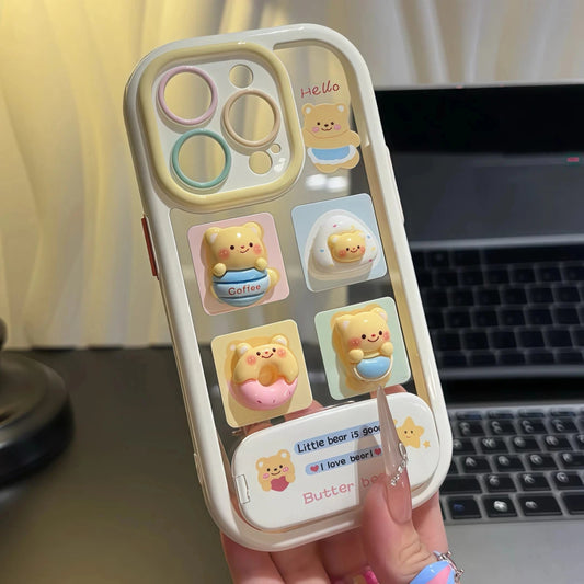 3D Sticker Cream Bear Stand Case Cover for iPhone-🎁Buy 2 items 2nd get 50% off