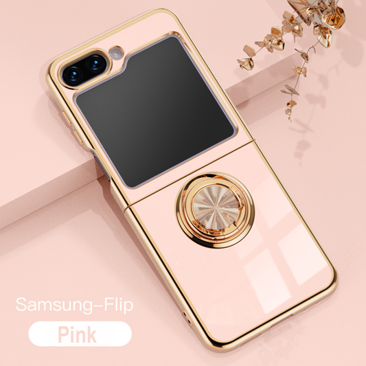 Electroplated Ring & Car Mount Case Cover for Samsung Flip Series