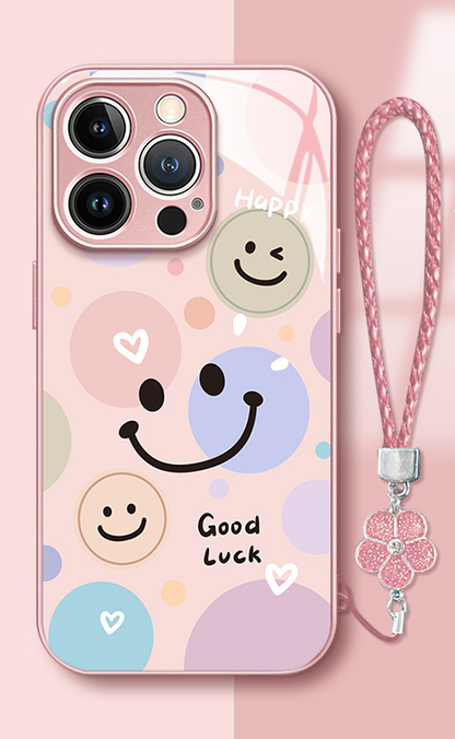 Warm Smile Electroplated Frame Ceramic Crystal Panel Case Cover for iPhone(Free Bracelet Gift)