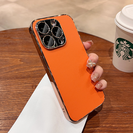 Luxury Leather Electroplated Bezel Case Cover for iPhone
