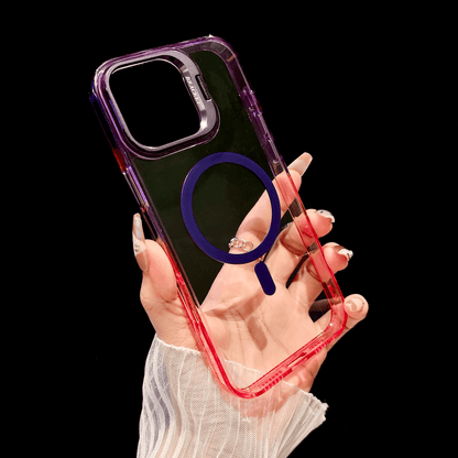 Metal Lens Holder Protective Frame & Transparent Gradient Frame Case Cover for iPhone