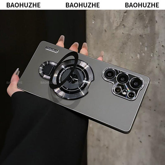Folding Bracket Metal Lens Protection Frame & Frosted Case Cover for Samsung S Series