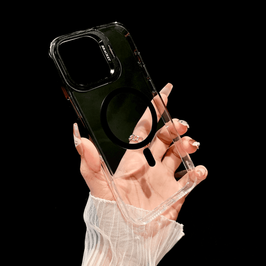 Metal Lens Holder Protective Frame & Transparent Gradient Frame Case Cover for iPhone