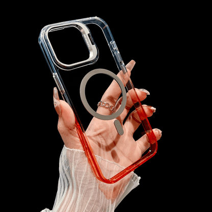 Metal Lens Holder Protective Frame & Transparent Gradient Frame Case Cover for iPhone