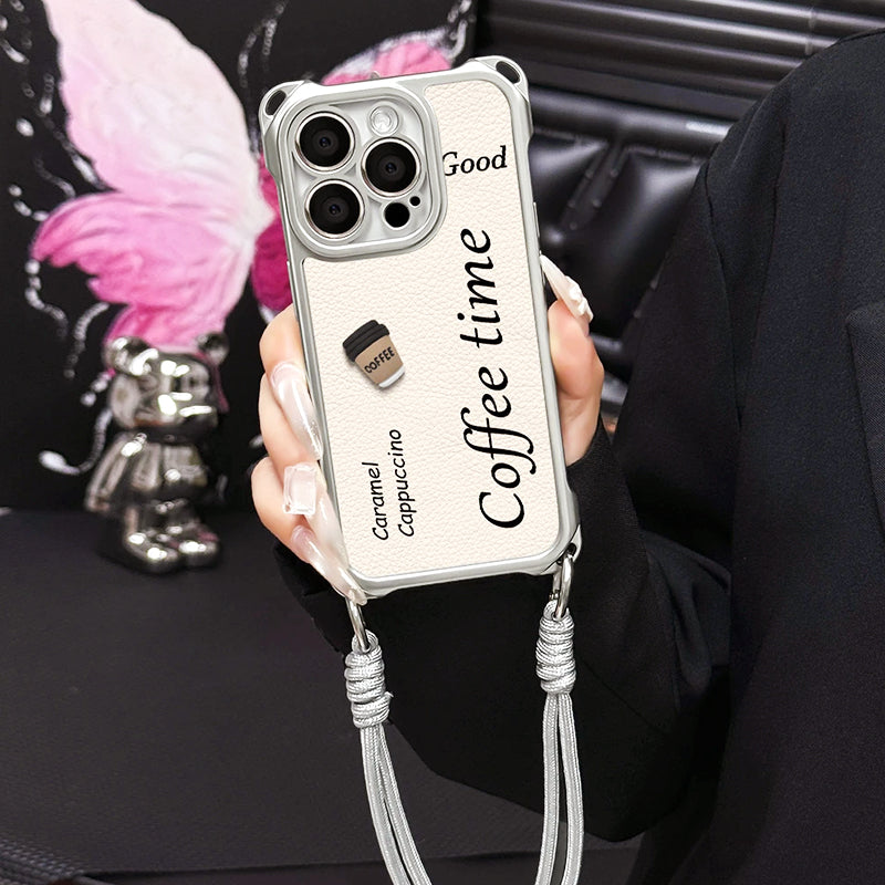 Cute Phone Cover with 3D Coffee Doll & Strap