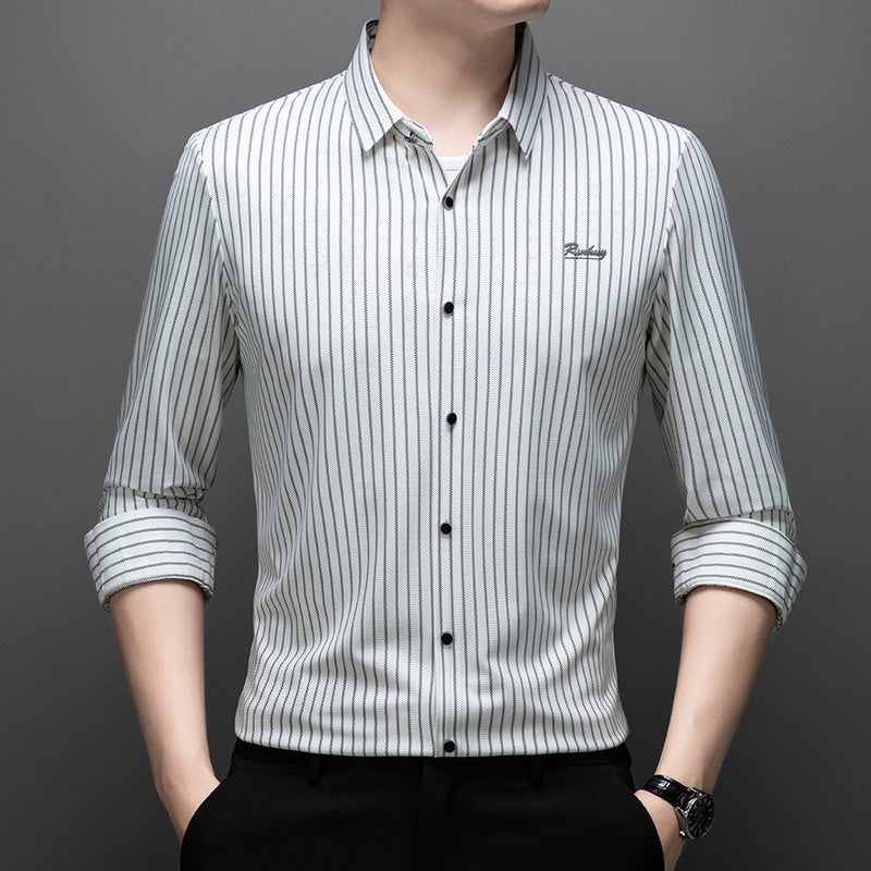 Men's Fashion Classic Striped Collared Long-Sleeve Shirt
