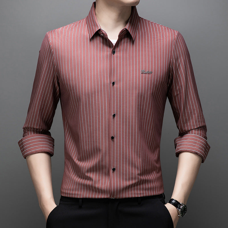 Men's Fashion Classic Striped Collared Long-Sleeve Shirt