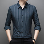 Men's Fashion Classic Striped Collared Long-Sleeve Shirt