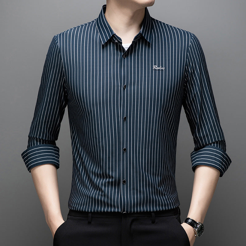 Men's Fashion Classic Striped Collared Long-Sleeve Shirt