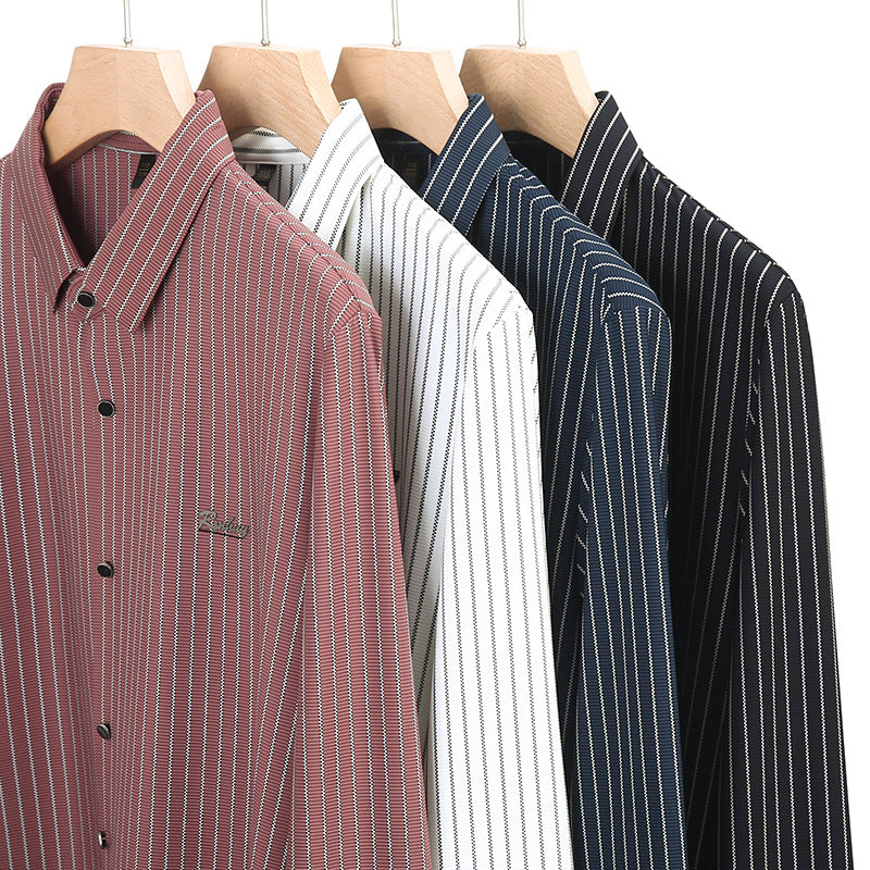 Men's Fashion Classic Striped Collared Long-Sleeve Shirt