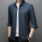Men's Fashion Classic Striped Collared Long-Sleeve Shirt