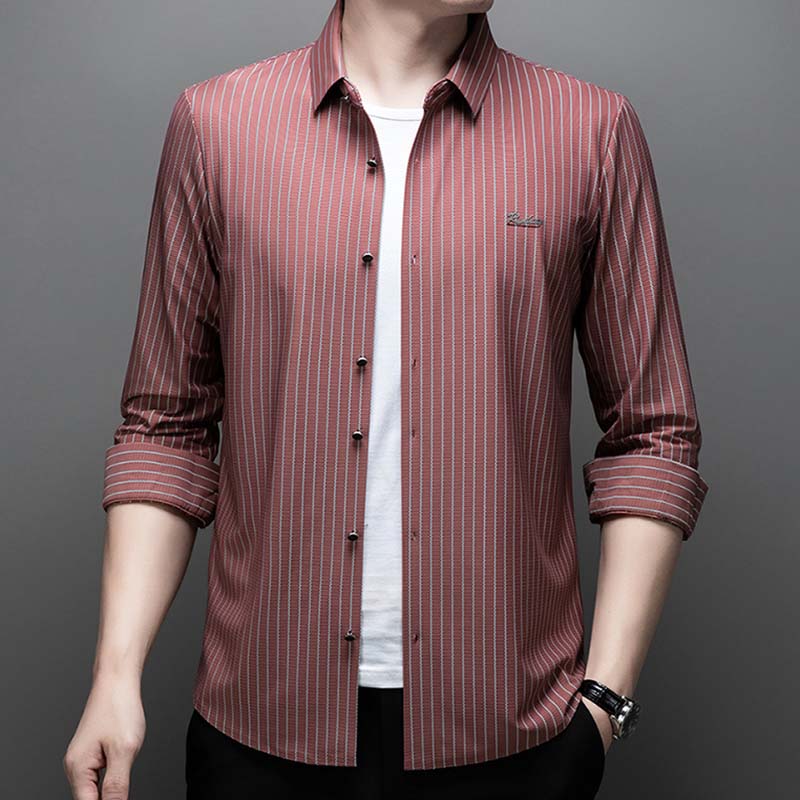 Men's Fashion Classic Striped Collared Long-Sleeve Shirt