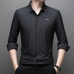 Men's Fashion Classic Striped Collared Long-Sleeve Shirt