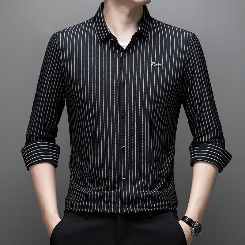 Men's Fashion Classic Striped Collared Long-Sleeve Shirt