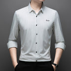 Men's Fashion Classic Striped Collared Long-Sleeve Shirt
